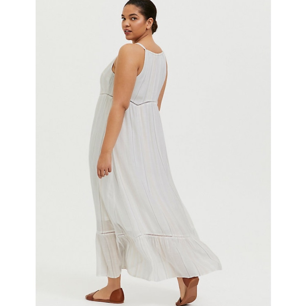 Torrid WHITE STRIPE GAUZE SHIRRED HEM MAXI DRESS - Picture 9 of 10
